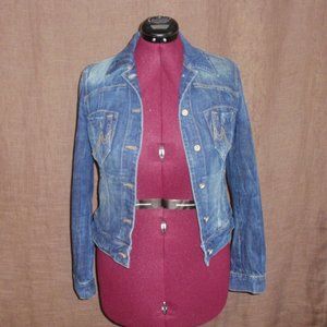 LTB Distressed Denim Jean Jacket Cropped Button Front Sz M